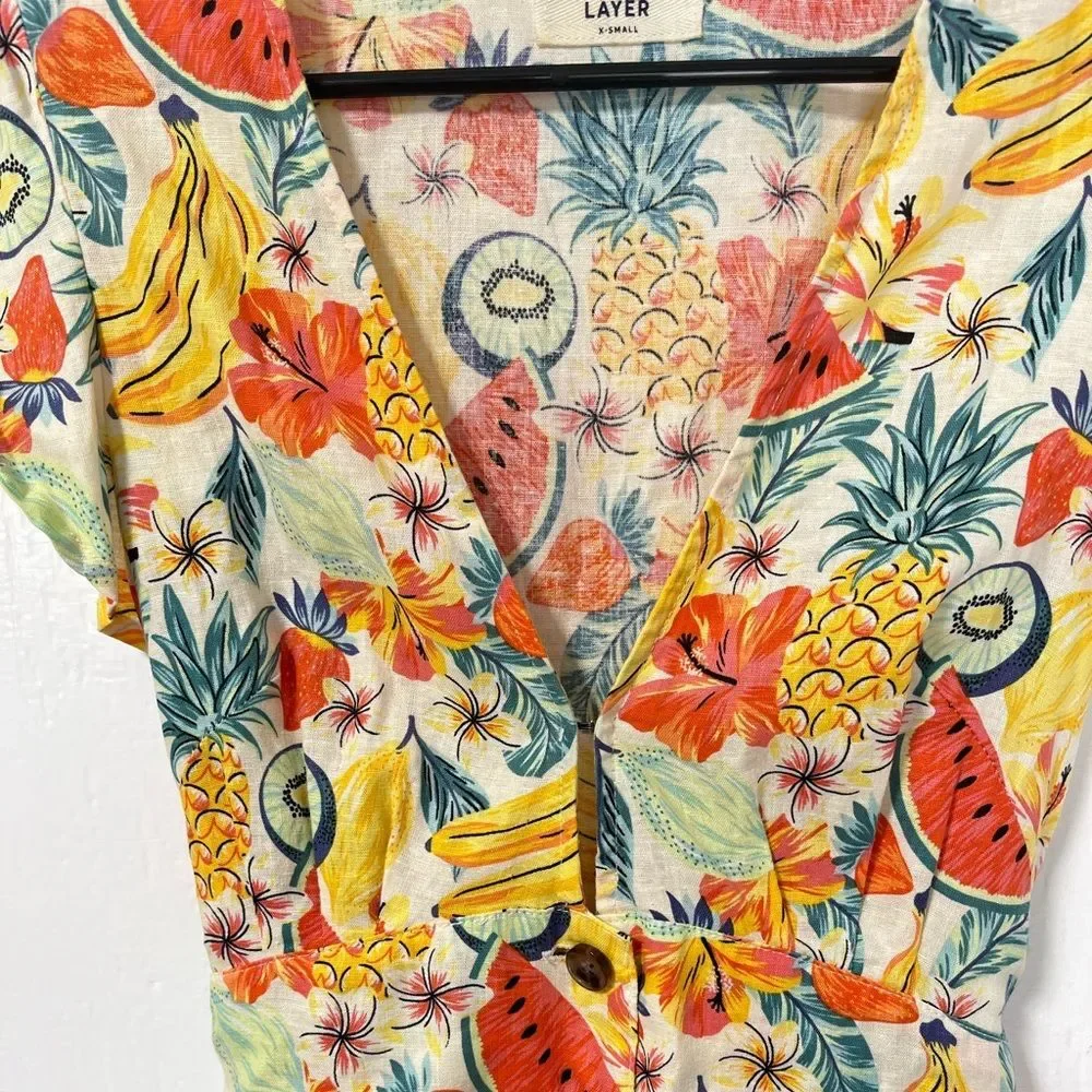 Marine Layer Camila Hemp Blend Romper Fruit Print Beachy with waist tie size XS